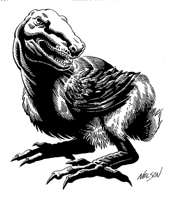 Artist: Nelson Date: 1992 License: CC BY-SA 4.0 Drawing of an alien Head: t-rex, Torso: rabbit, Arms: dodo, Legs: dodo
