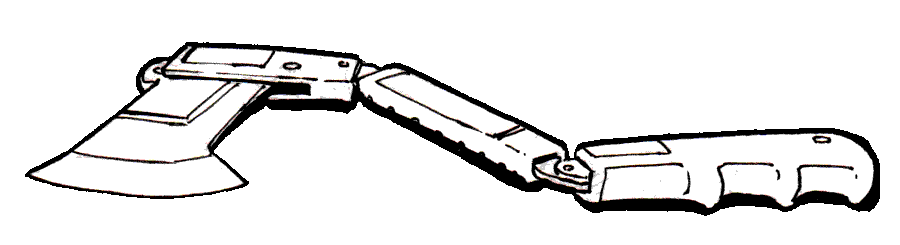 Axe with articulated and powered handle.