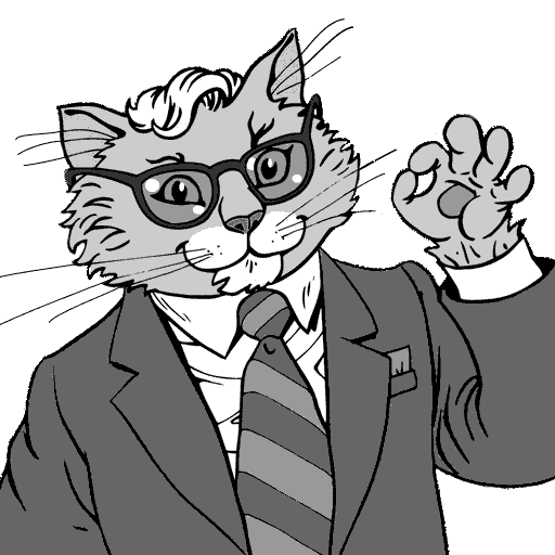 Feline humanoid dressed in a suit and tie.