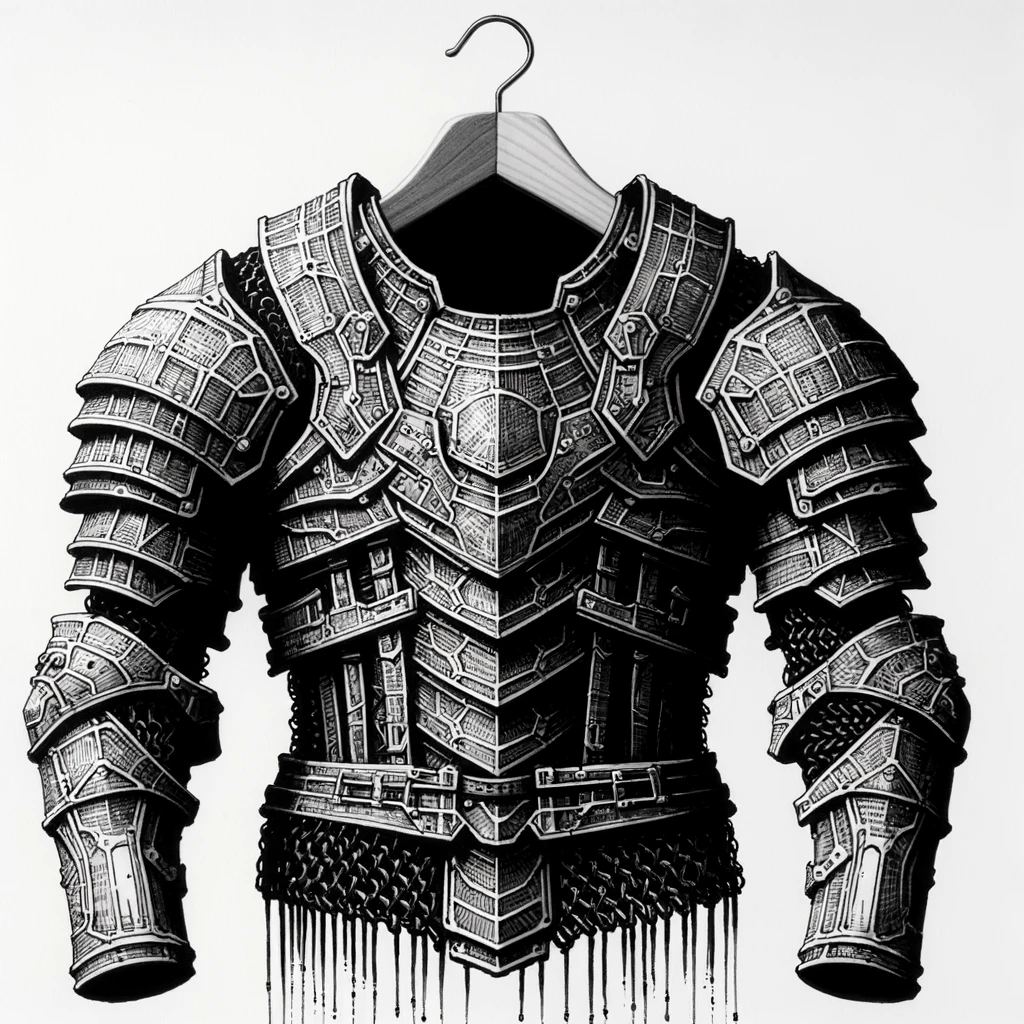 Artist: dolly aimage prompt by HM Date: 2024 License: CC BY-SA 4.0 A suit of plate mail armour with intricate embellishments.
