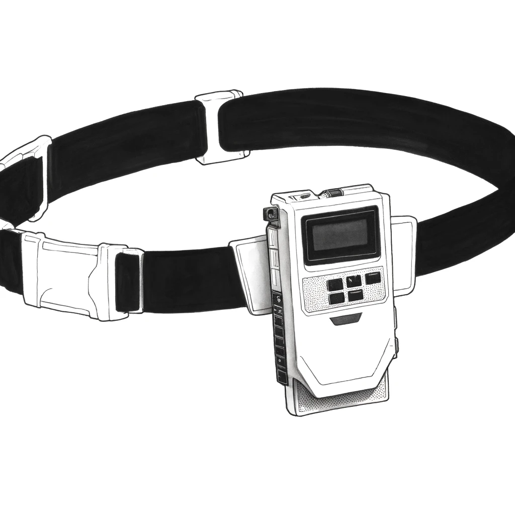Thick electric belt with fanny pack.