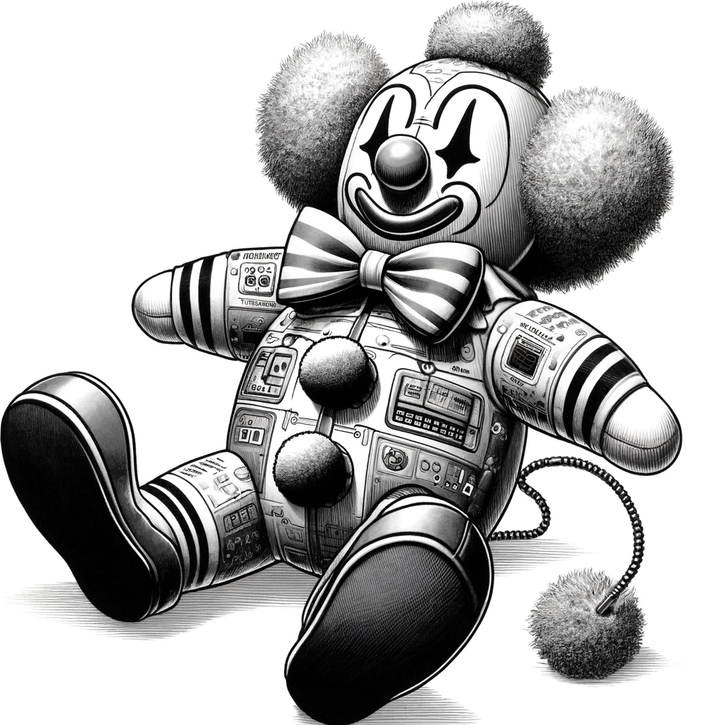 Artist: Studiostoks Date: 2015 License: CC BY-SA 4.0 A soft clown doll with dials and a pull string.