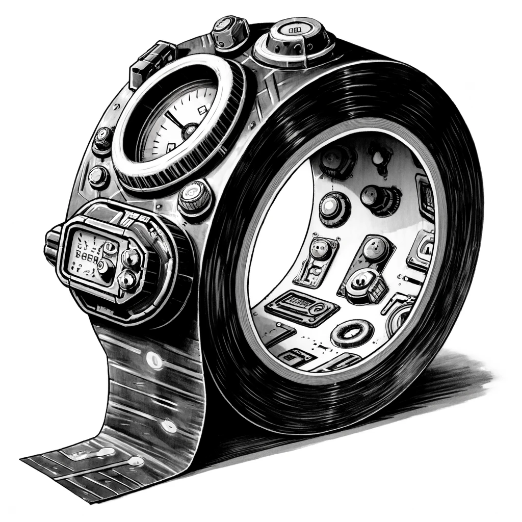 A roll of duct tape with dials and gauges.