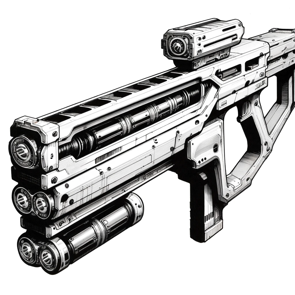 Artist: dolly aimage prompt by HM Date: 2024 License: CC BY-SA 4.0 A fancy rifle with lenses instead of barrel openings.