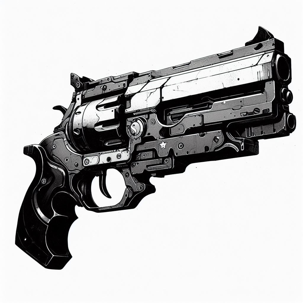 Artist: dolly aimage prompt by HM Date: 2024 License: CC BY-SA 4.0 A rugged looking pistol.